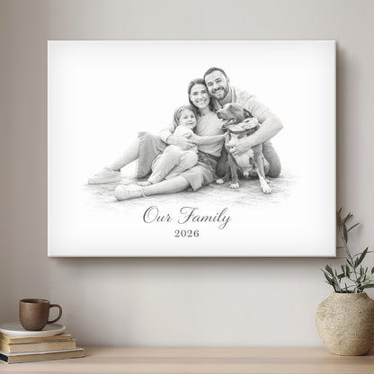 Family canvas black and white on wall