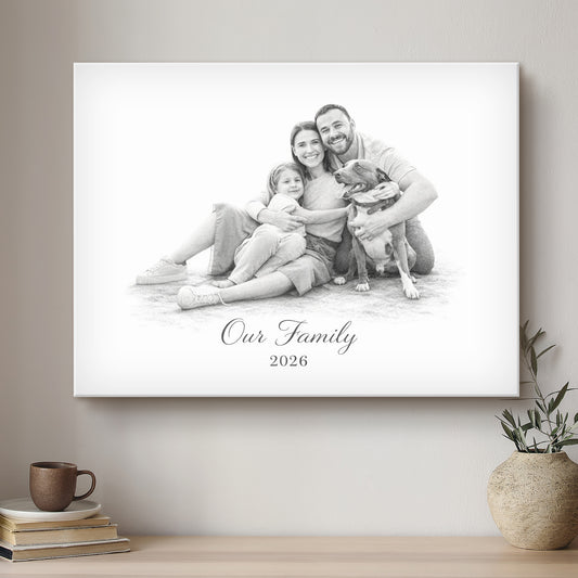 Family canvas black and white on wall