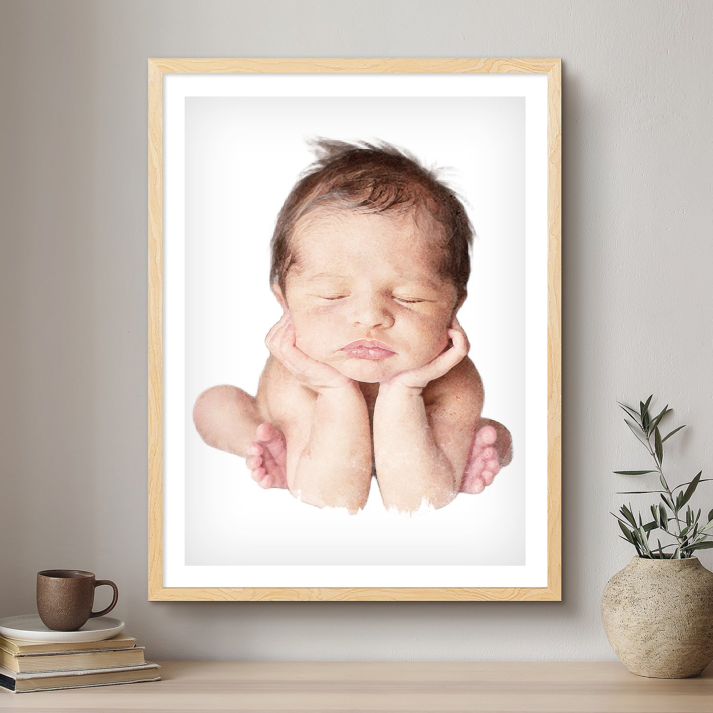 Baby Soft Watercolour Custom Portrait | Framed Art Print