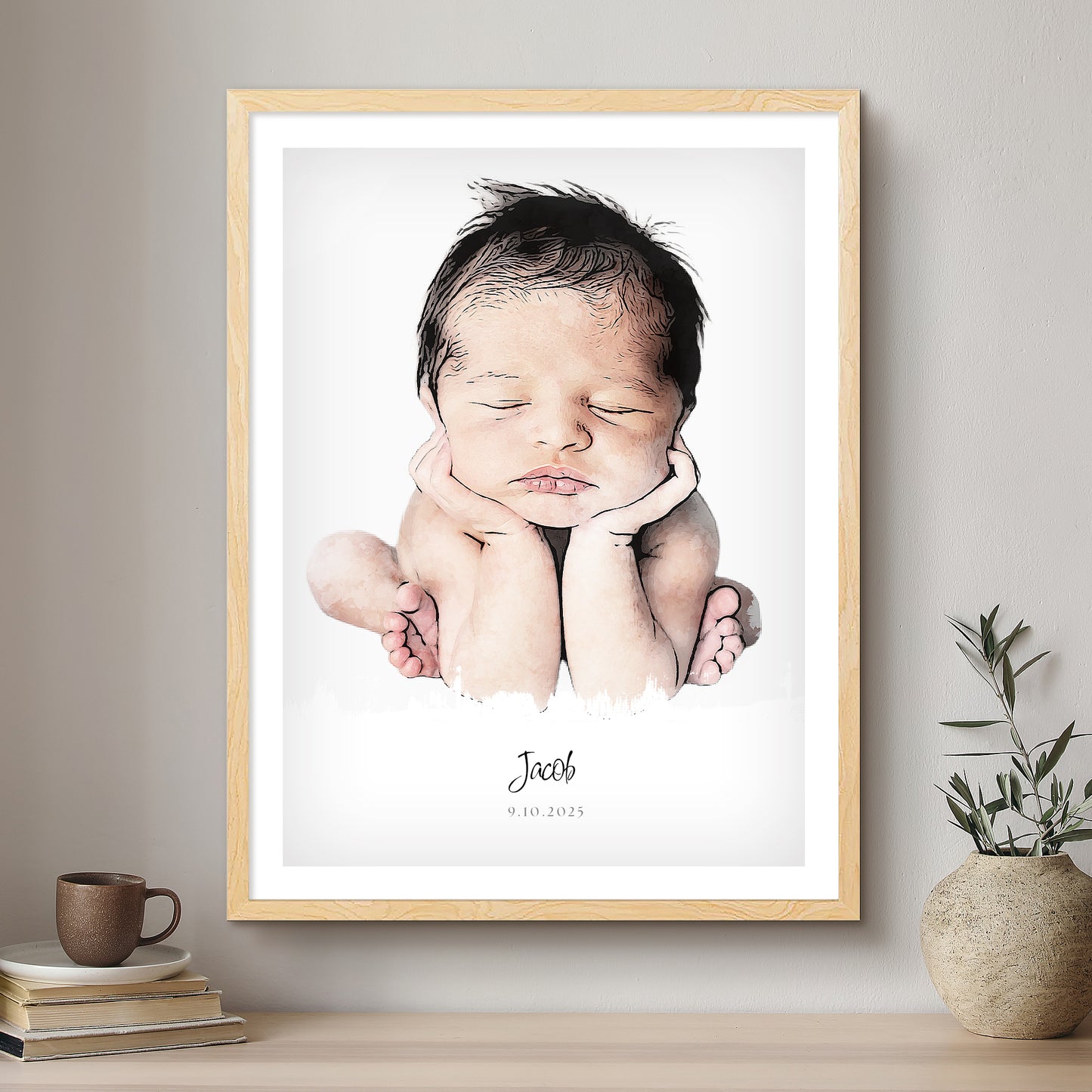Baby Ink Line Artistic Design Custom Portrait | Framed Art Print