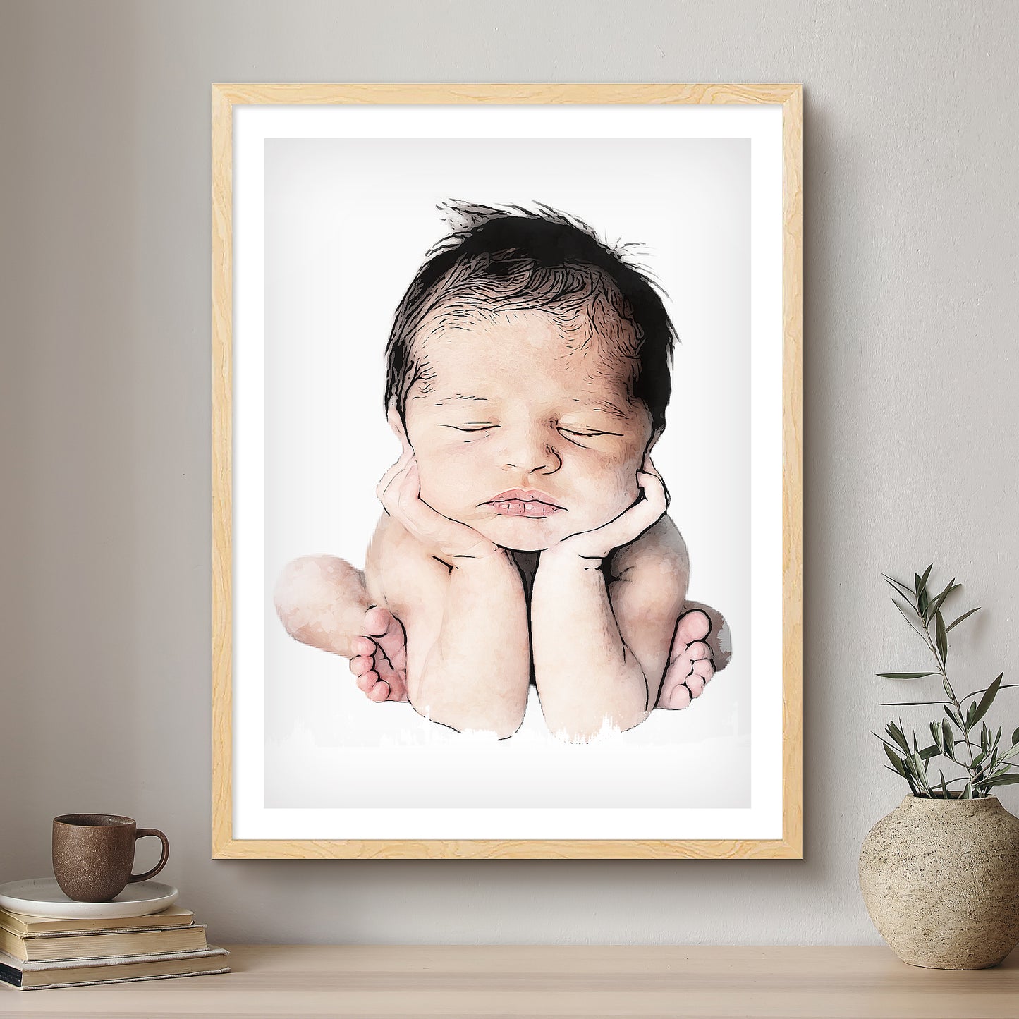 Baby Ink Line Artistic Design Custom Portrait | Framed Art Print