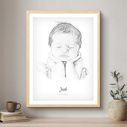 Baby & Me Black & White Artistic Design Custom Portrait | Framed Art Print