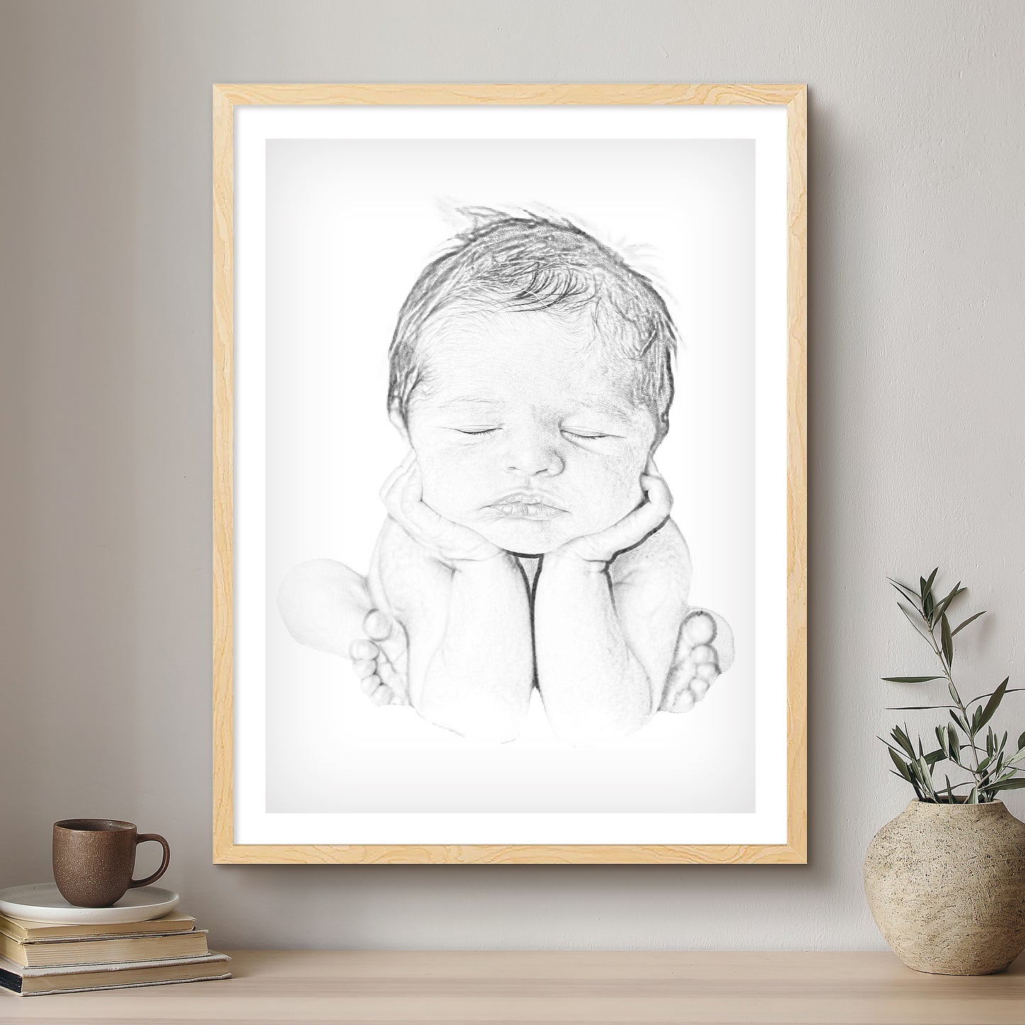 Baby & Me Black & White Artistic Design Custom Portrait | Framed Art Print