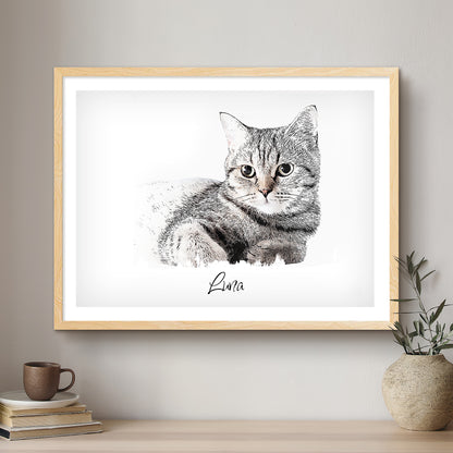 Cat Ink Line Artistic Design Custom Portrait | Framed Art Print