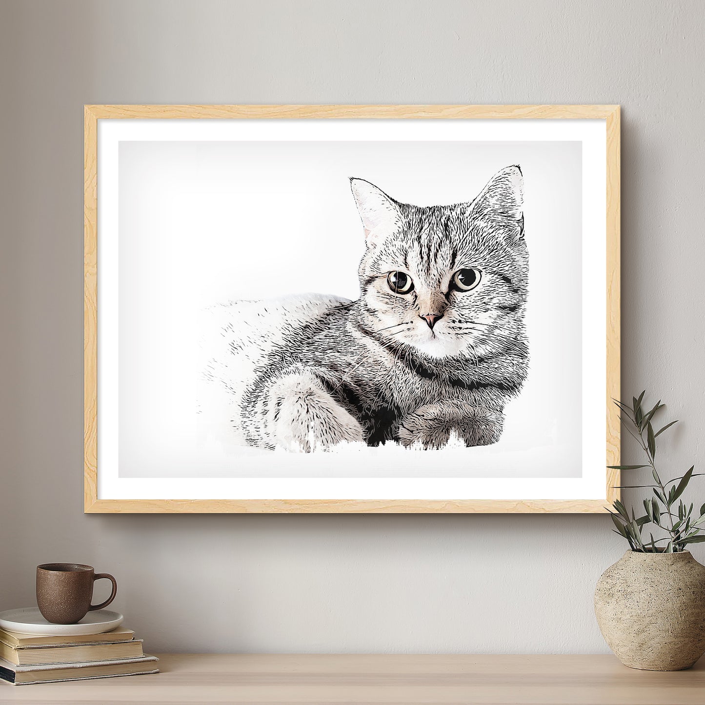 Cat Ink Line Artistic Design Custom Portrait | Framed Art Print