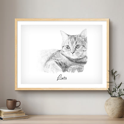 Cat Black & White Artistic Design Custom Portrait | Framed Art Print
