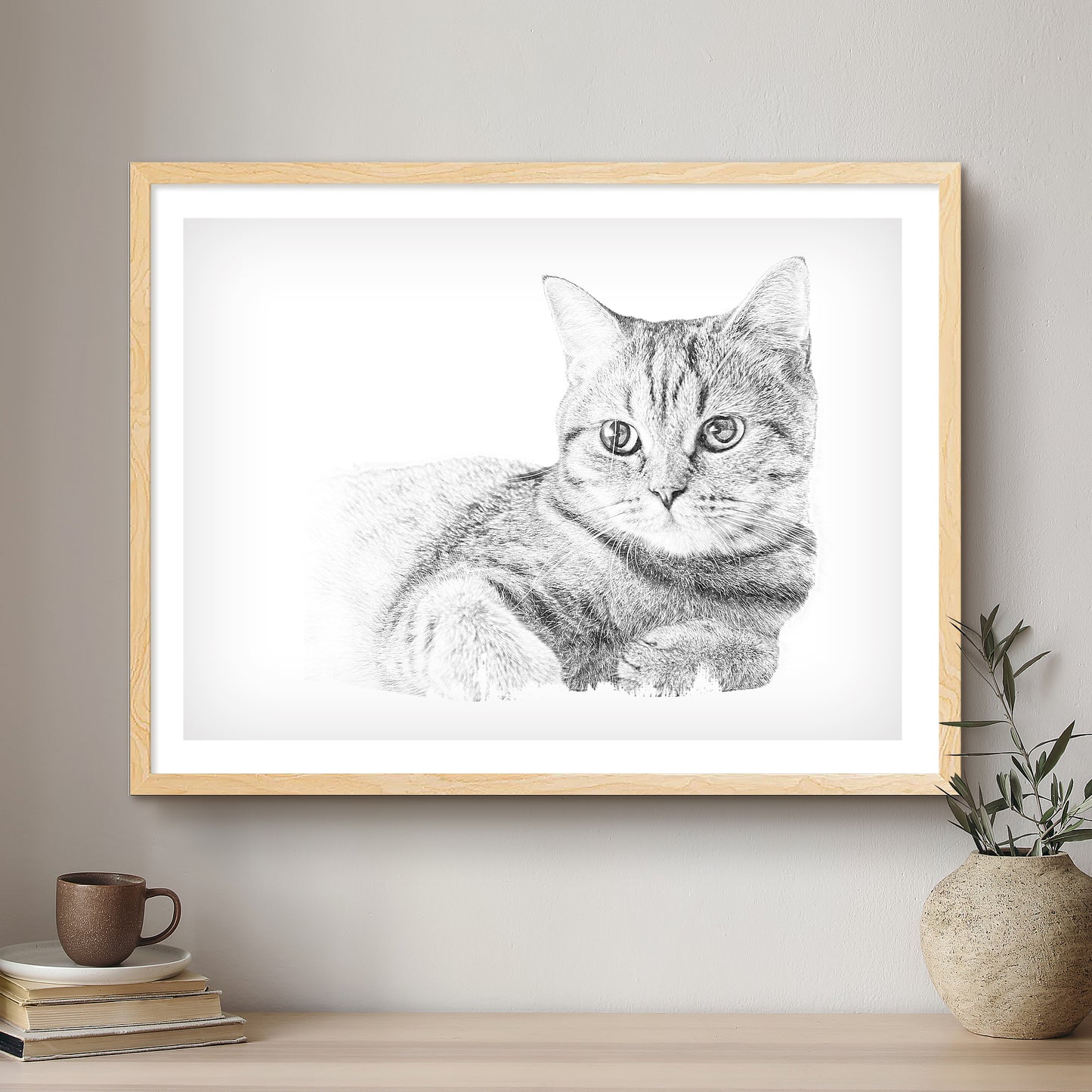 Cat Black & White Artistic Design Custom Portrait | Framed Art Print