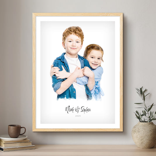Children Soft Watercolour Custom Portrait | Framed Art Print