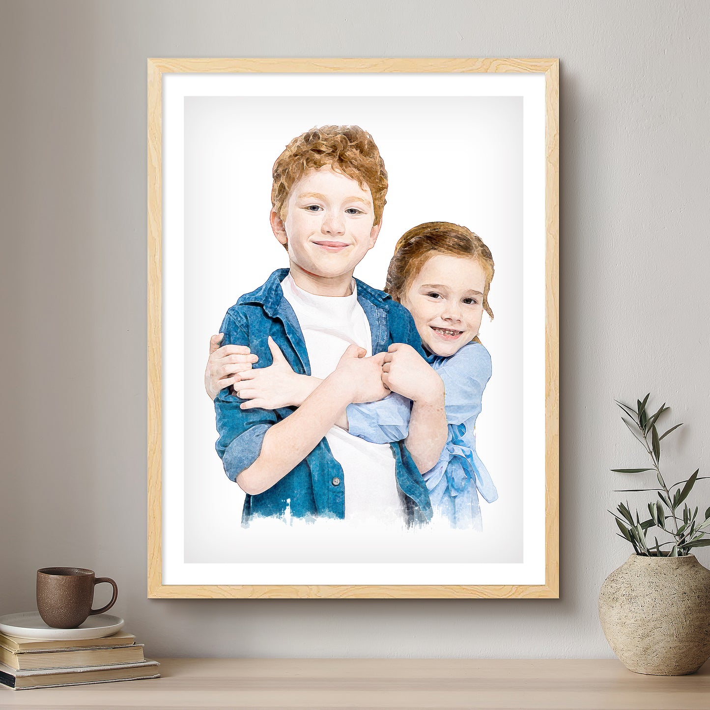 Children Soft Watercolour Custom Portrait | Framed Art Print