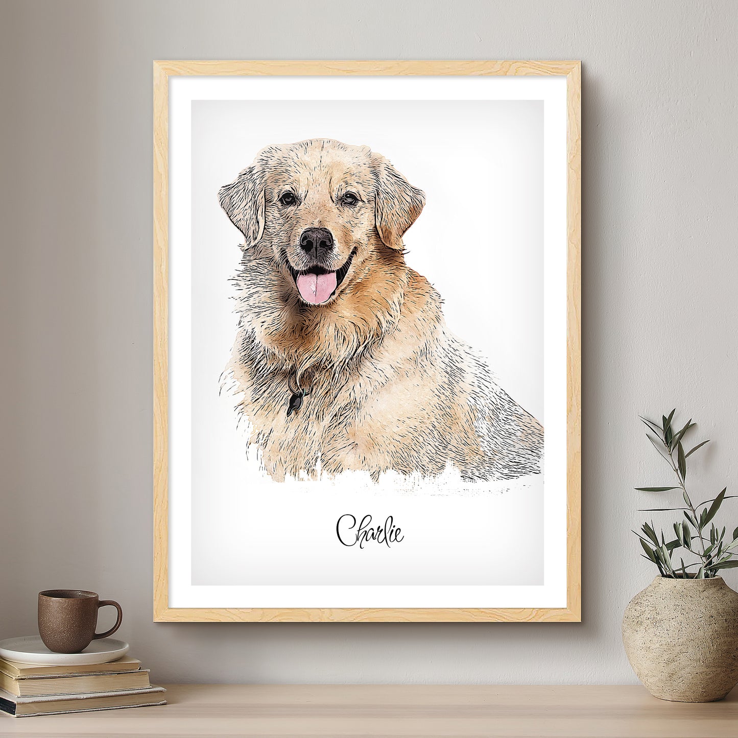 Dog Ink Line Artistic Design Custom Portrait | Framed Art Print