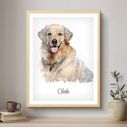 Dog Ink Line Artistic Design Custom Portrait | Framed Art Print