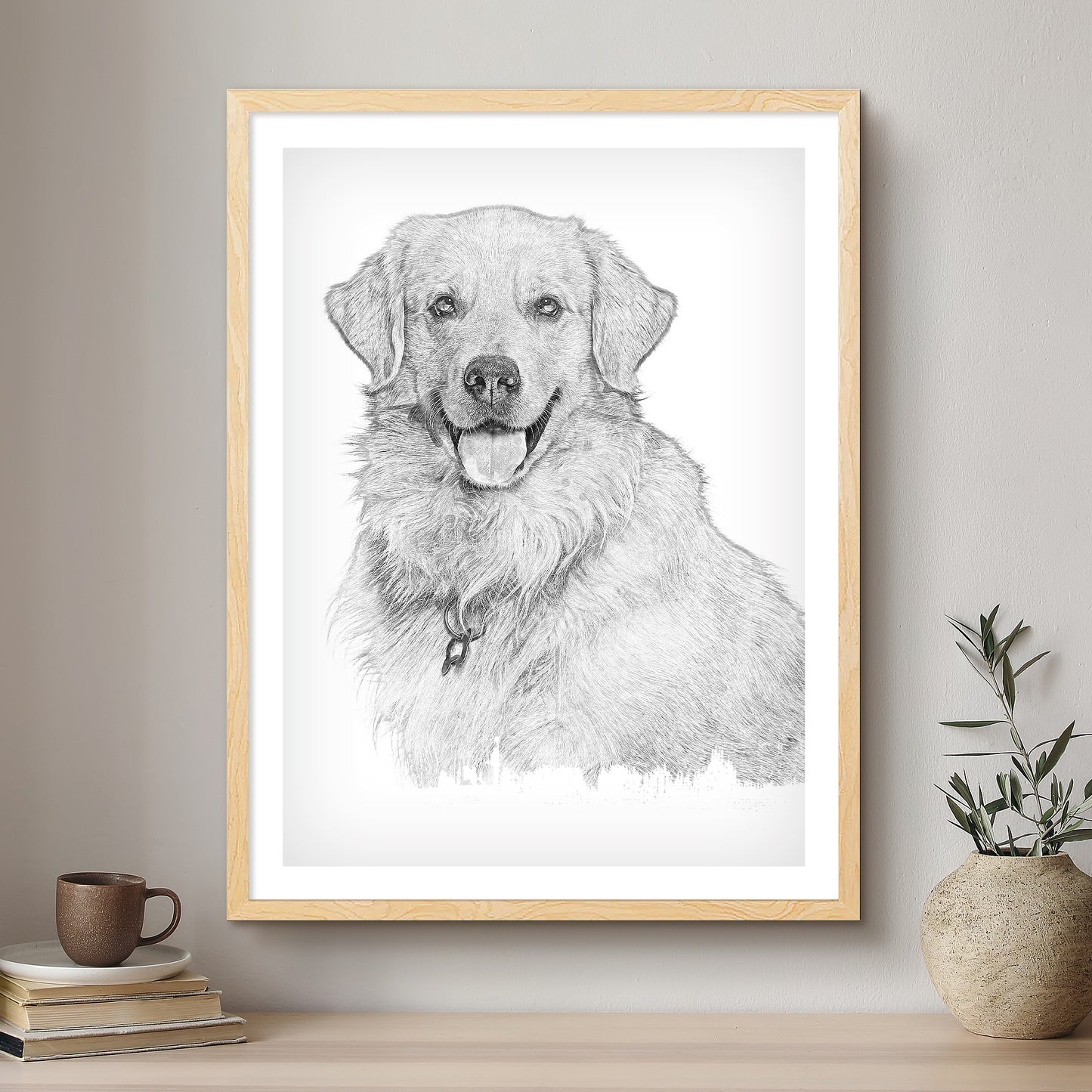 Dog Black & White Artistic Design Custom Portrait | Framed Art Print