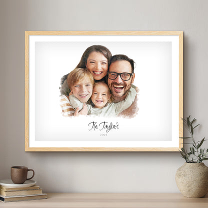 Family Soft Watercolour Custom Portrait | Framed Art Print