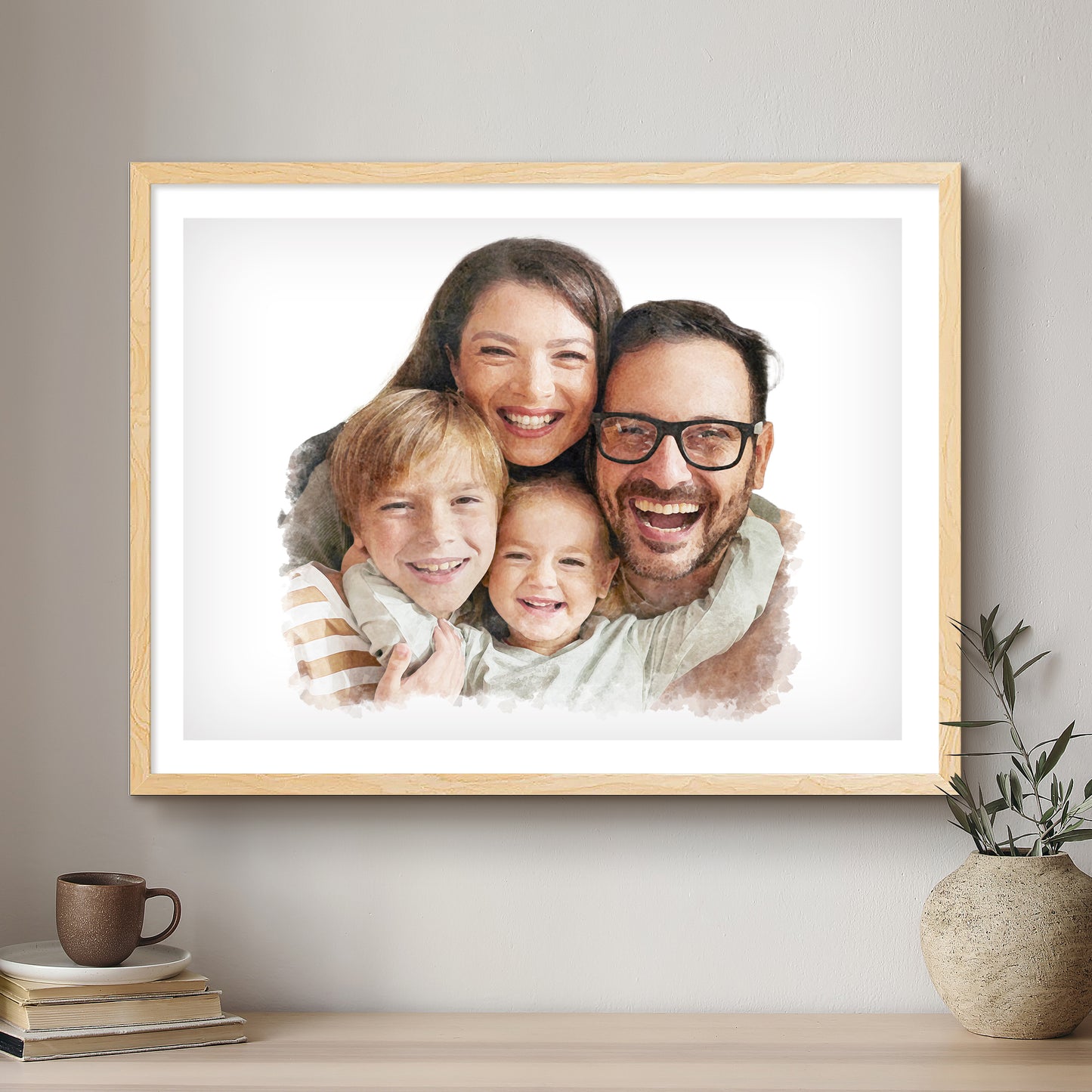 Family Soft Watercolour Custom Portrait | Framed Art Print