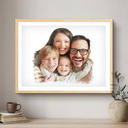 Family Soft Watercolour Custom Portrait | Framed Art Print
