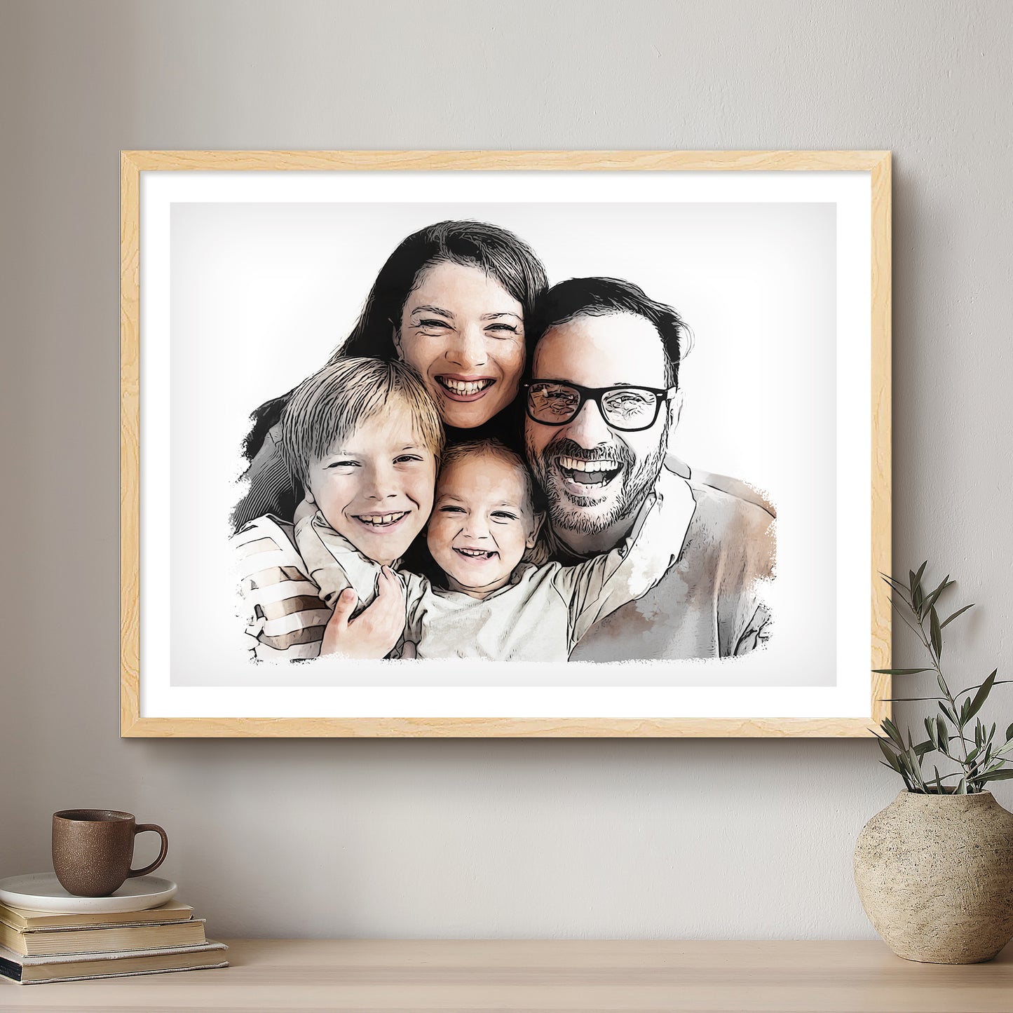 Family Ink Line Artistic Design Custom Portrait | Framed Art Print