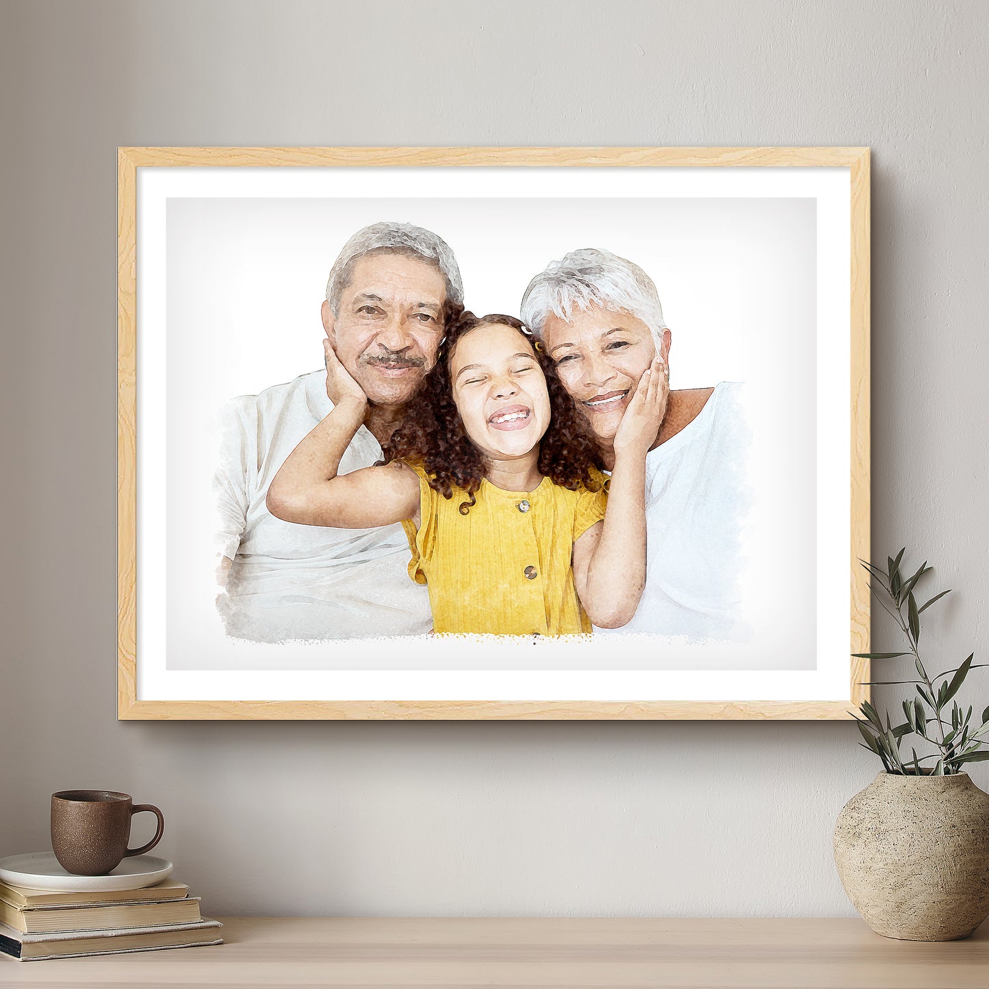Grandparent Soft Watercolour Custom Portrait | Framed Art Print