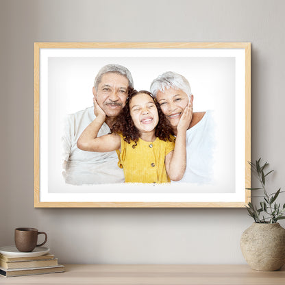 Grandparent Soft Watercolour Custom Portrait | Framed Art Print