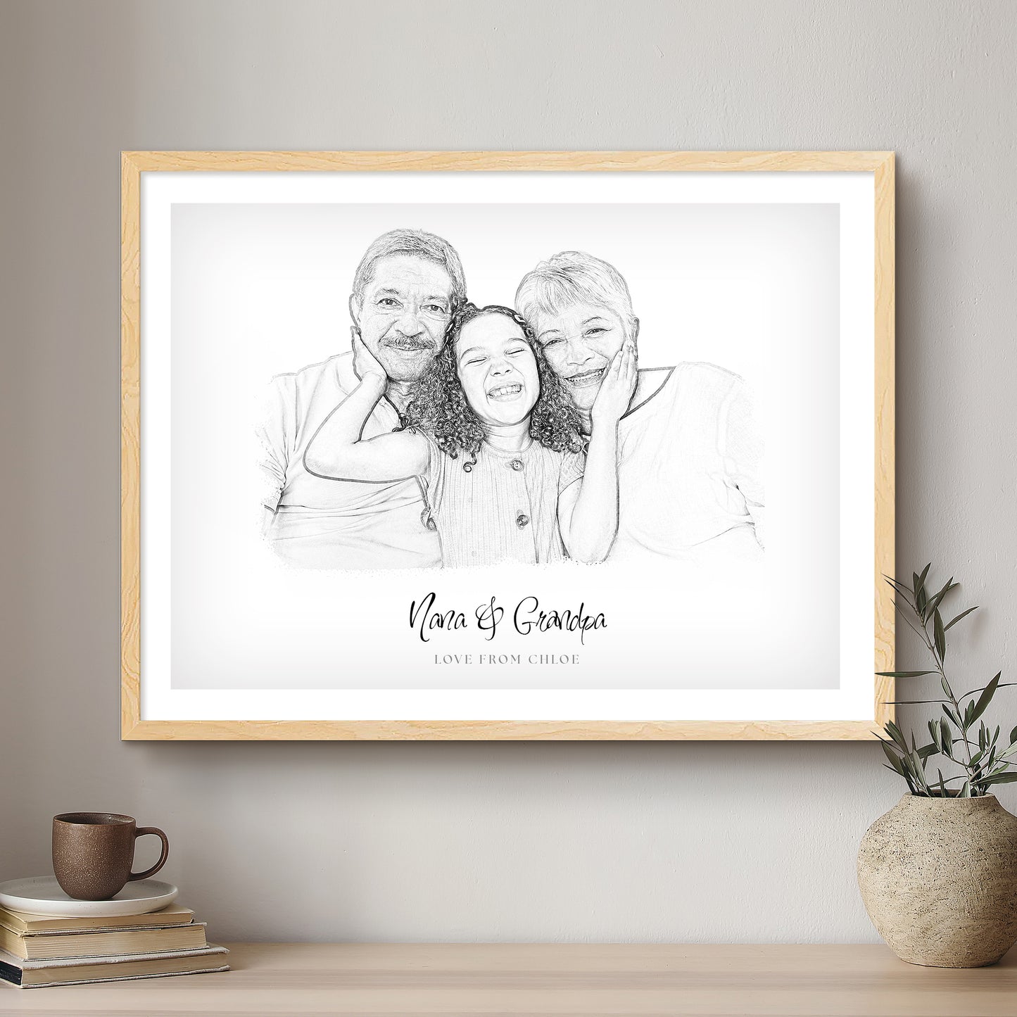 Grandparent Black & White Artistic Design Custom Portrait | Framed Art Print
