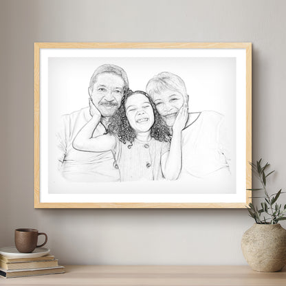 Grandparent Black & White Artistic Design Custom Portrait | Framed Art Print