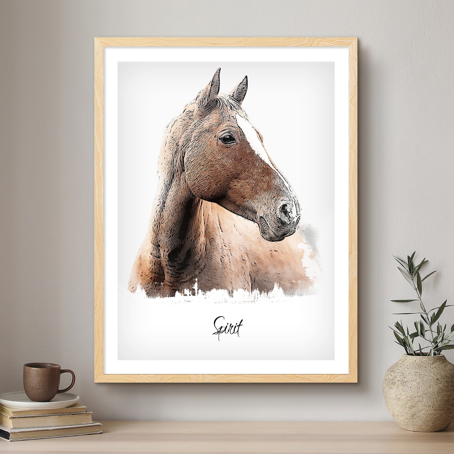 Horse Ink Line Artistic Design Custom Portrait | Framed Art Print