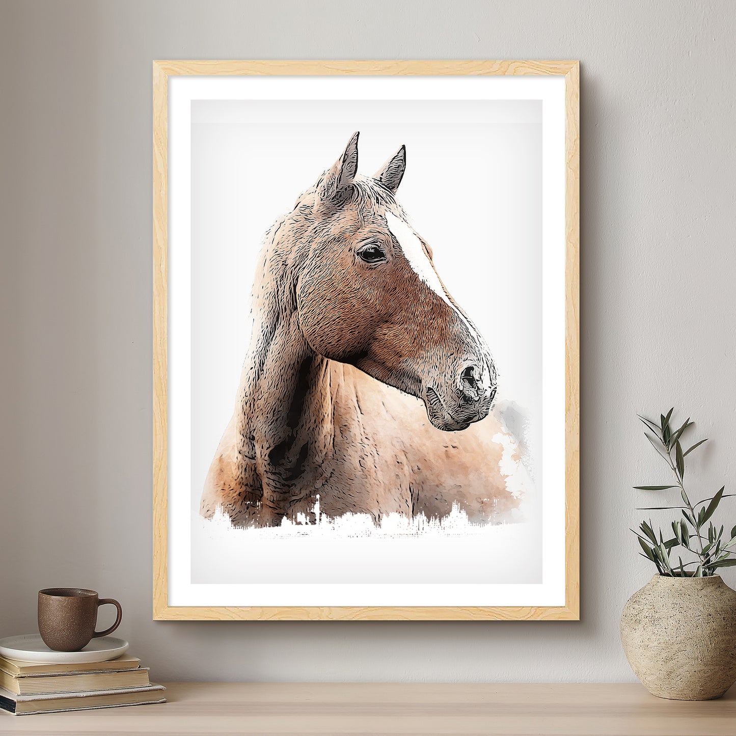 Horse Ink Line Artistic Design Custom Portrait | Framed Art Print