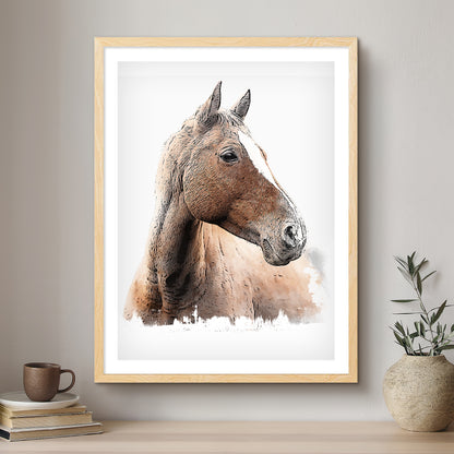 Horse Ink Line Artistic Design Custom Portrait | Framed Art Print