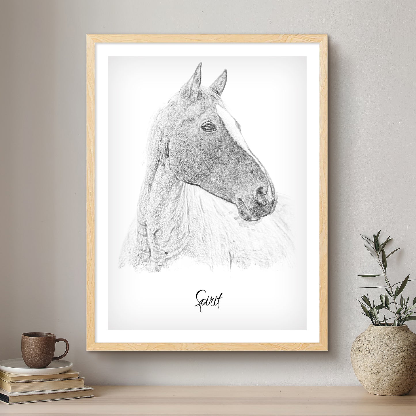 Horse Black & White Artistic Design Custom Portrait | Framed Art Print