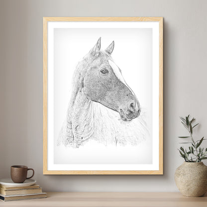 Horse Black & White Artistic Design Custom Portrait | Framed Art Print