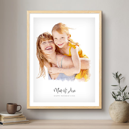 Mummy & Me Soft Watercolour Custom Portrait | Framed Art Print