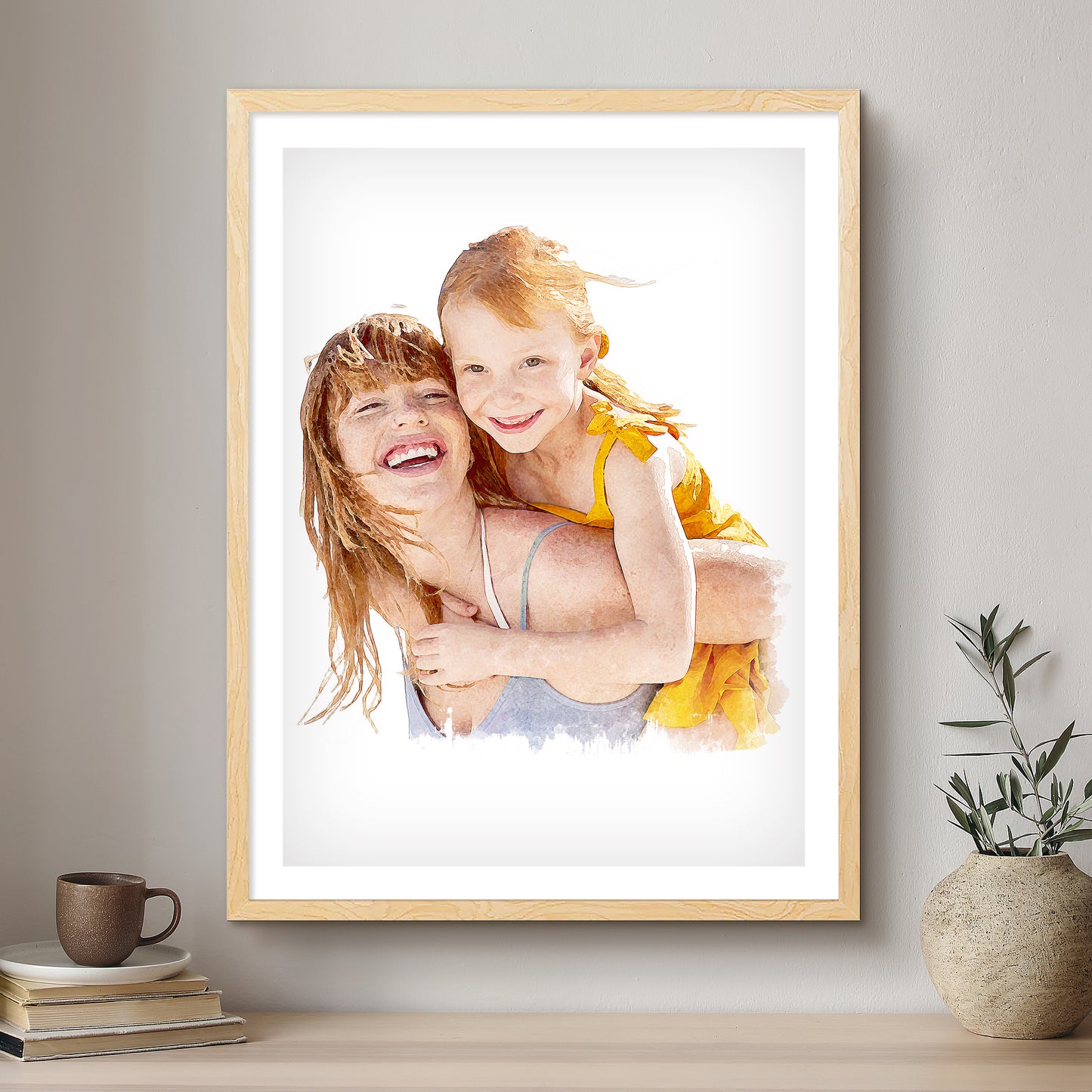 Mummy & Me Soft Watercolour Custom Portrait | Framed Art Print