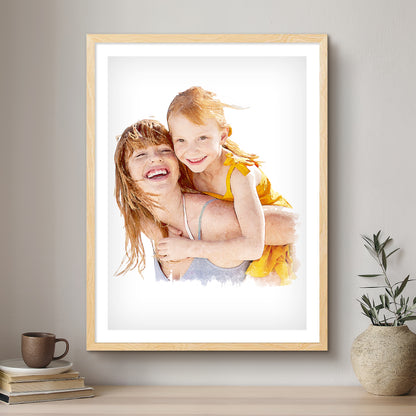 Mummy & Me Soft Watercolour Custom Portrait | Framed Art Print