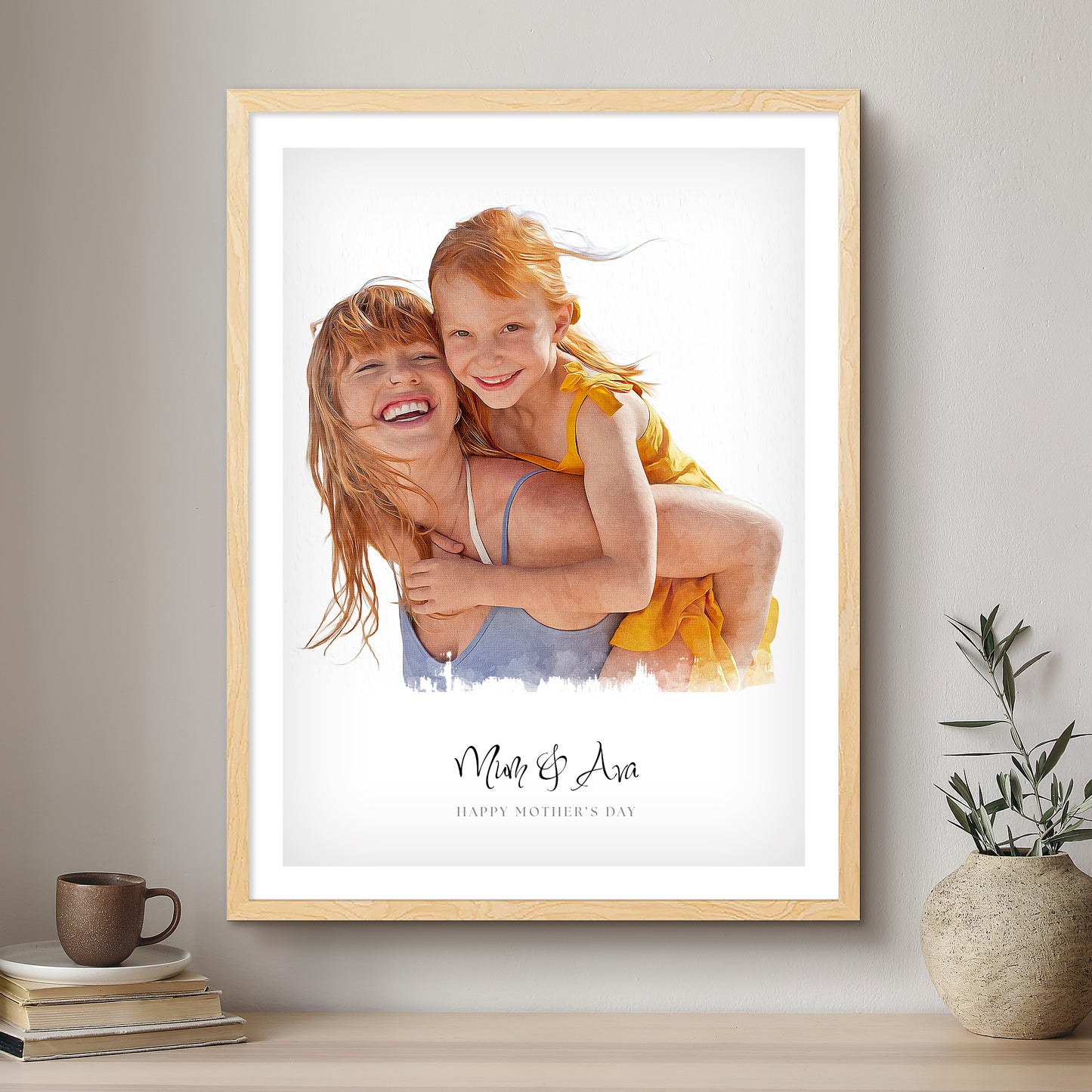 Mummy & Me Modern Art Artistic Design Custom Portrait | Framed Art Print