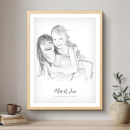 Mummy & Me Black & White Artistic Design Custom Portrait | Framed Art Print