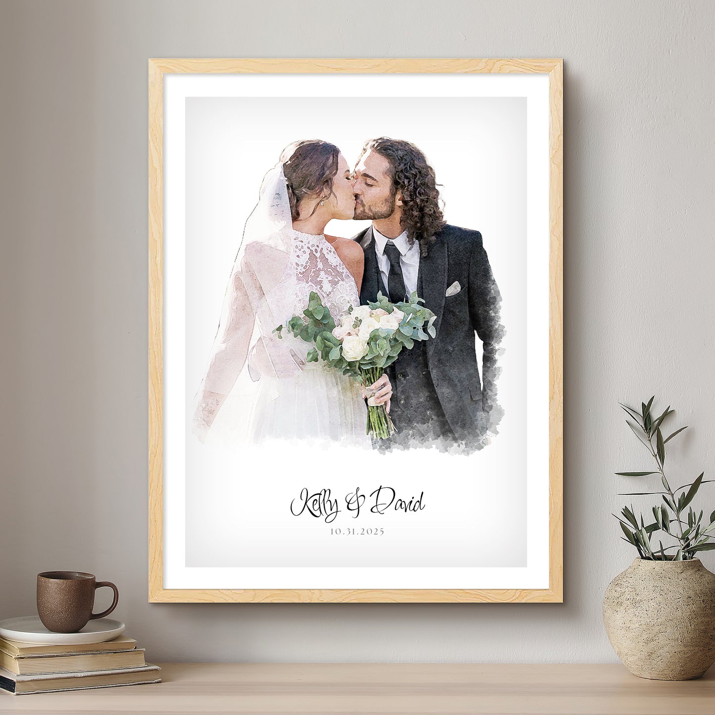 Wedding Soft Watercolour Custom Portrait | Framed Art Print