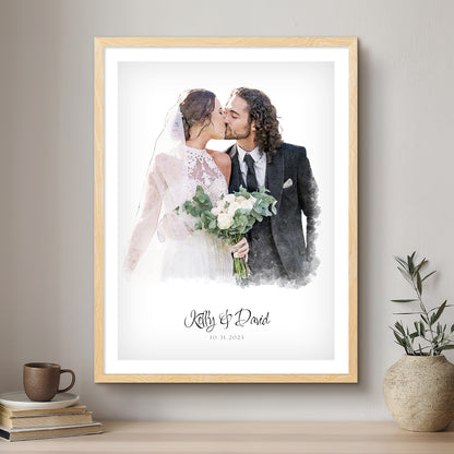 Wedding Soft Watercolour Custom Portrait | Framed Art Print