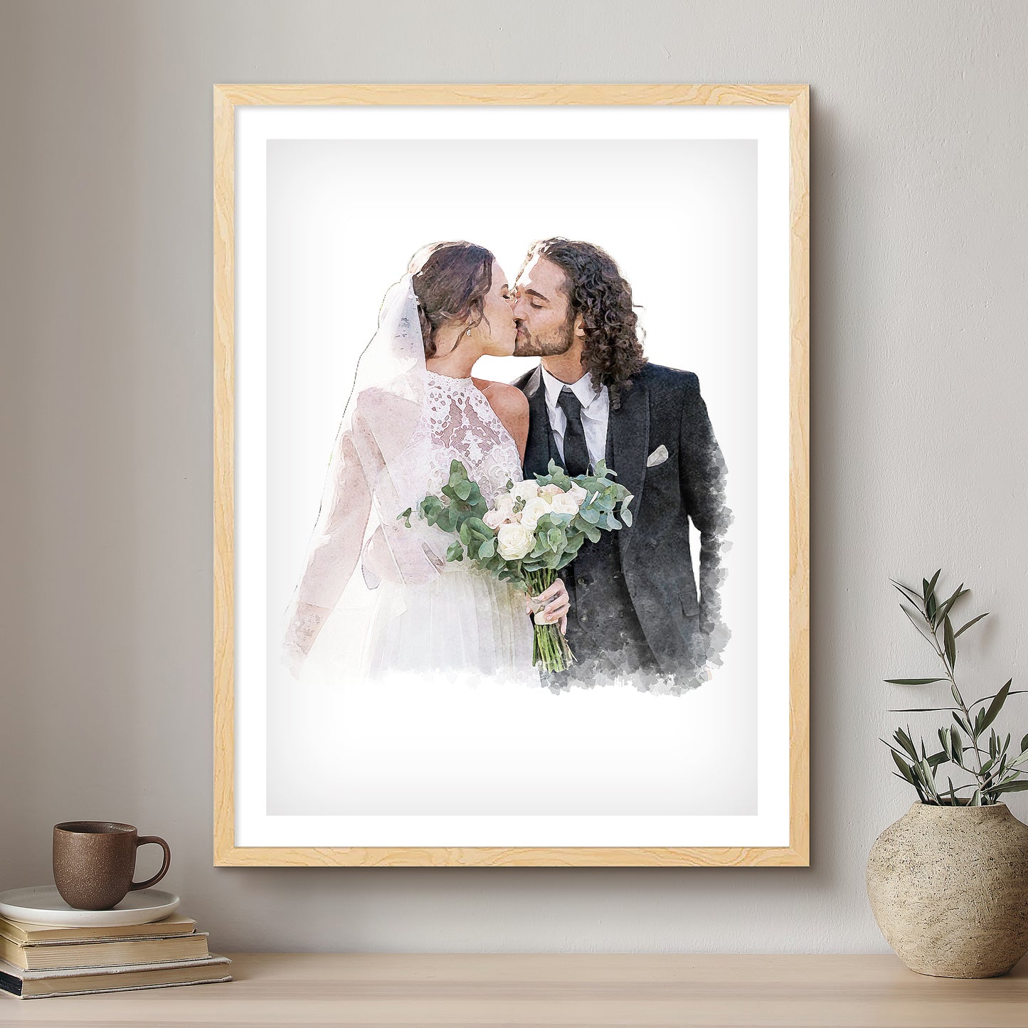 Wedding Soft Watercolour Custom Portrait | Framed Art Print
