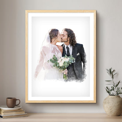 Wedding Soft Watercolour Custom Portrait | Framed Art Print