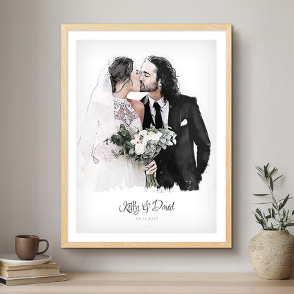 Wedding Ink Line Artistic Design Custom Portrait | Framed Art Print