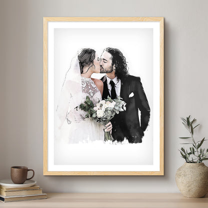 Wedding Ink Line Artistic Design Custom Portrait | Framed Art Print