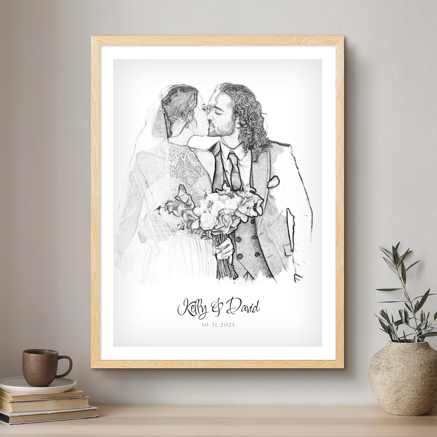 Wedding Black & White Artistic Design Custom Portrait | Framed Art Print