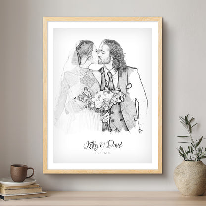 Wedding Black & White Artistic Design Custom Portrait | Framed Art Print