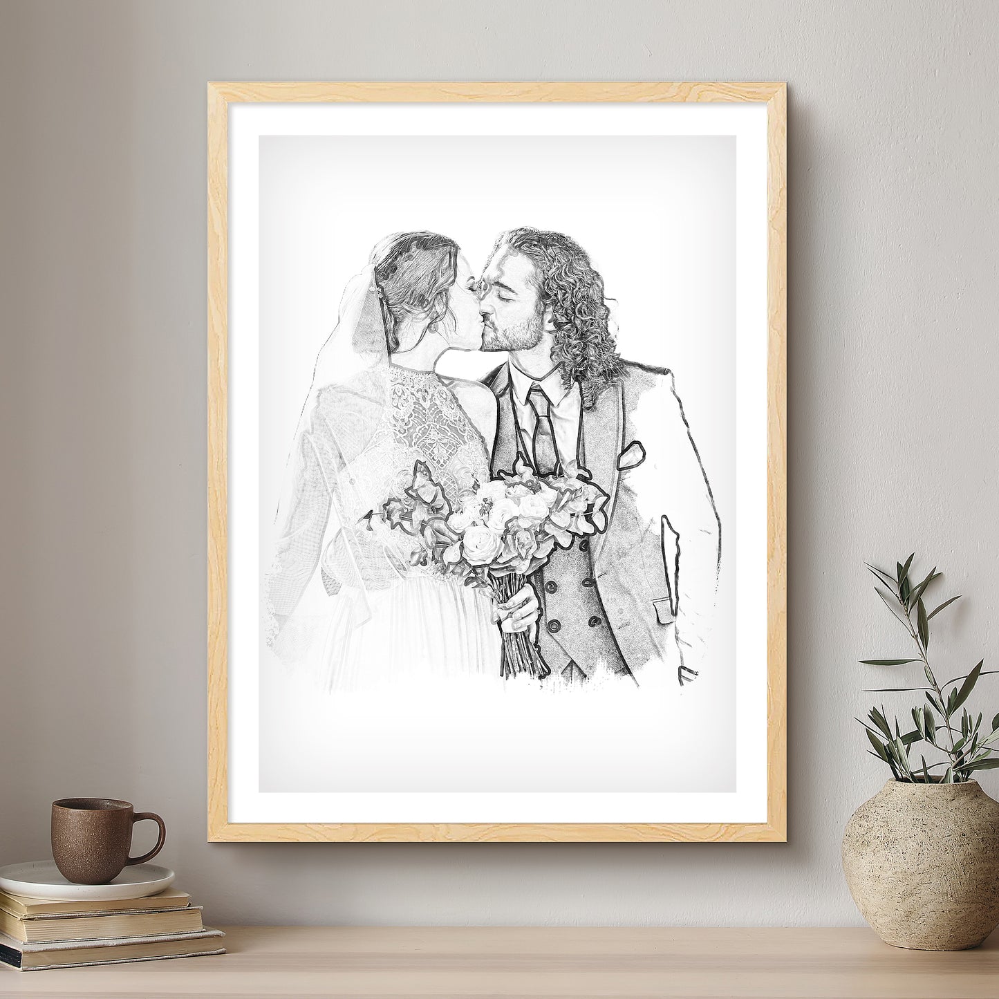 Wedding Black & White Artistic Design Custom Portrait | Framed Art Print