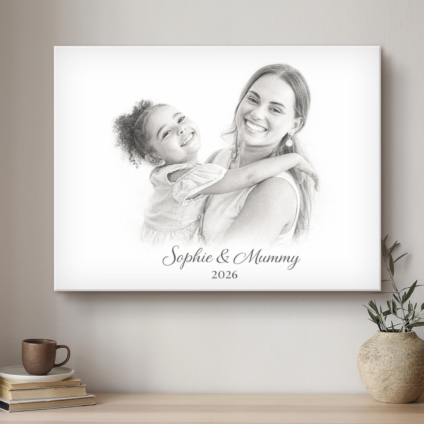 Mummy & Me Black & White Artistic Design Custom Portrait | Stretched Canvas