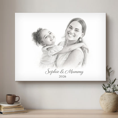 Mummy & Me Black & White Artistic Design Custom Portrait | Stretched Canvas
