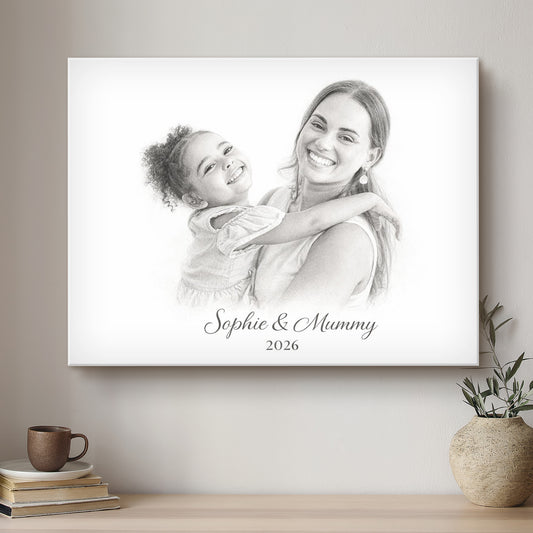 Mummy & Me Black & White Artistic Design Custom Portrait | Stretched Canvas