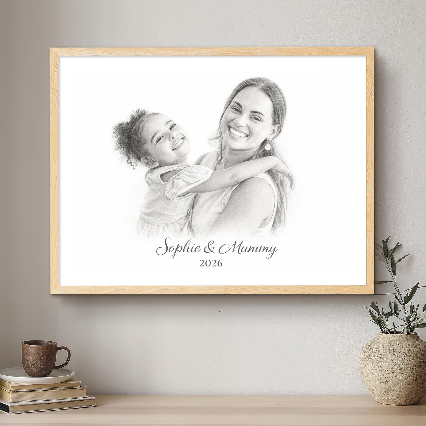 Mummy & Me Black & White Artistic Design Custom Portrait | Framed Art Print