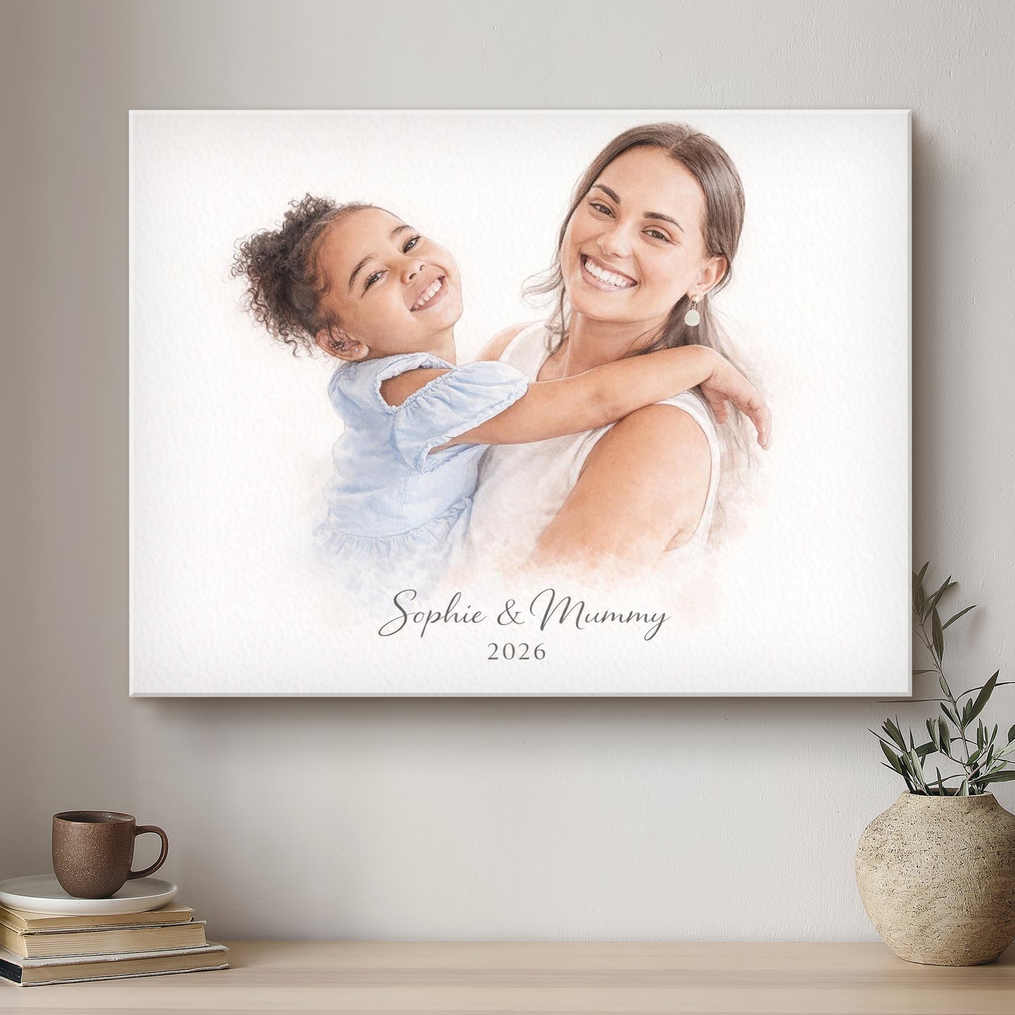 Mummy & Me Ink Line Artistic Design Custom Portrait | Stretched Canvas