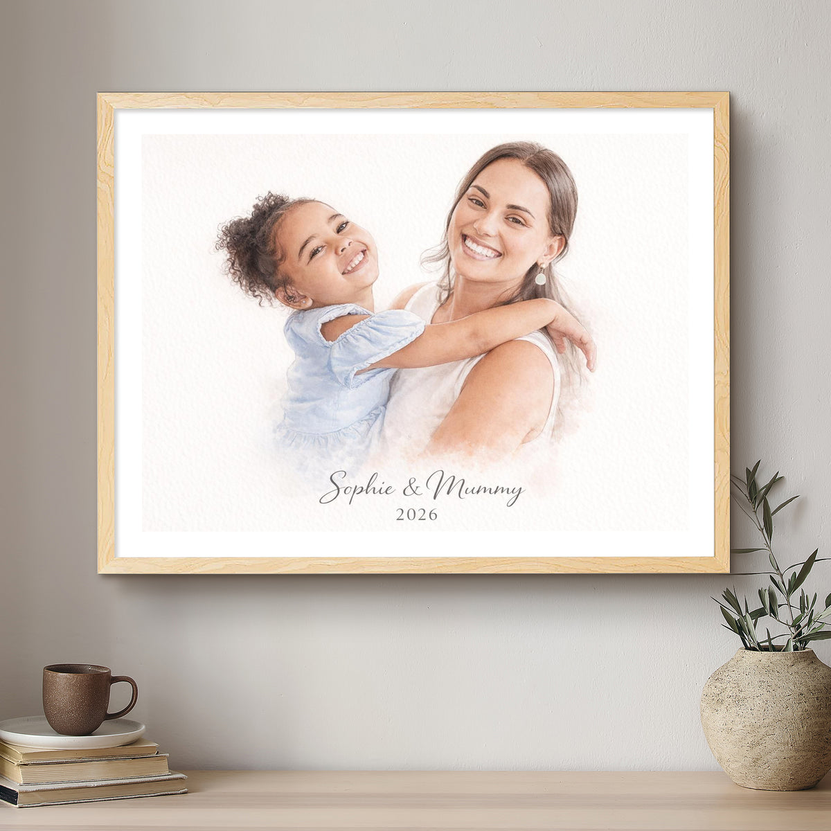 Mummy & Me Ink Line Artistic Design Custom Portrait | Framed Art Print