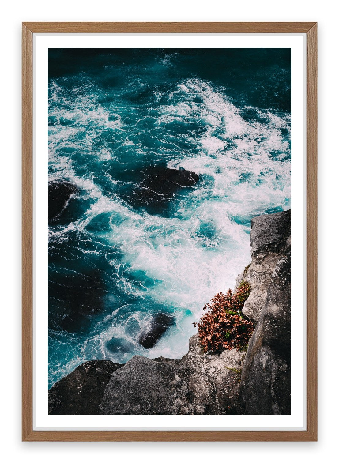 Below the ocean cliff